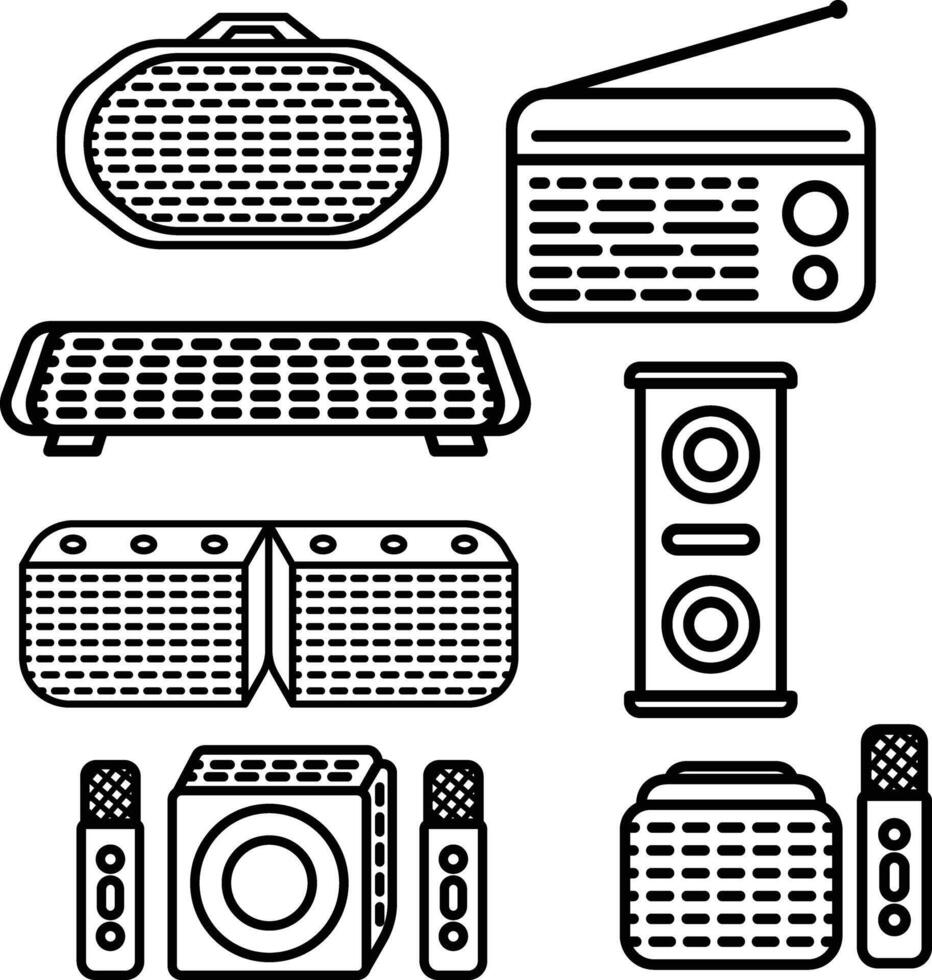Minimalist Line Art Radio and Speaker Set - Perfect for Digital and Print Design vector
