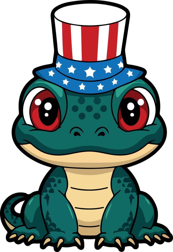 Cute baby American alligator in Independence Day vector