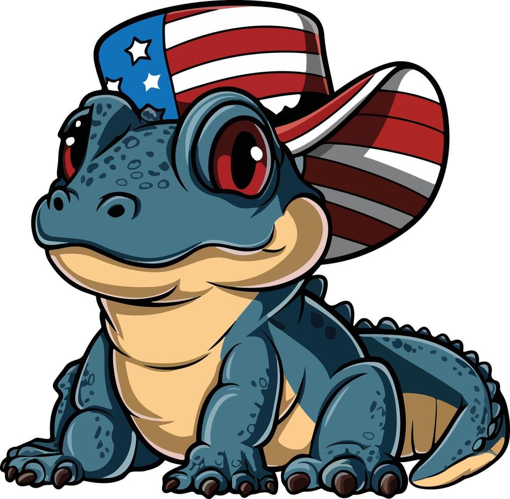 A cute alligator wearing an American flag hat vector