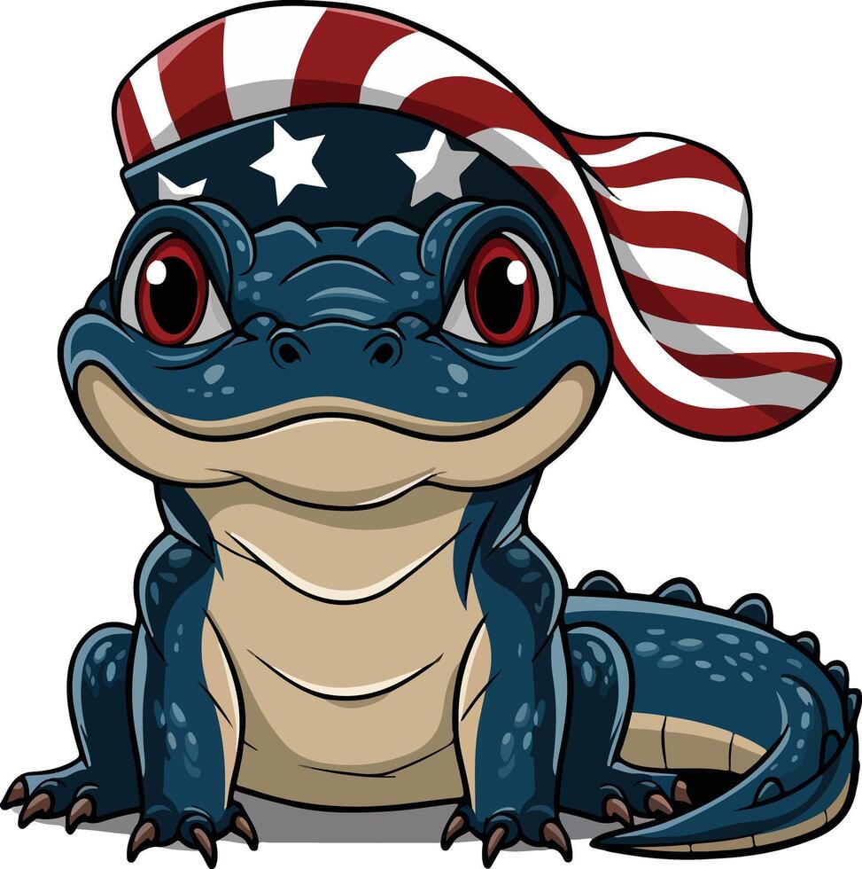 american alligator dressed in stars and stripes for 4th of july celebration vector