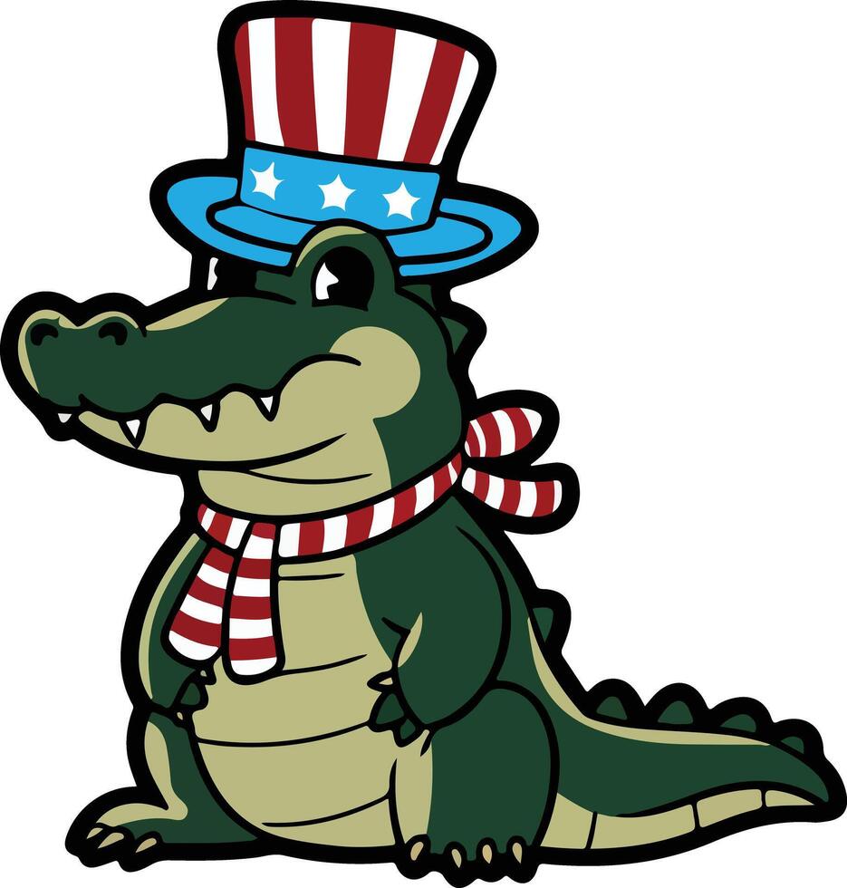 Patriotic Alligator with Top Hat vector