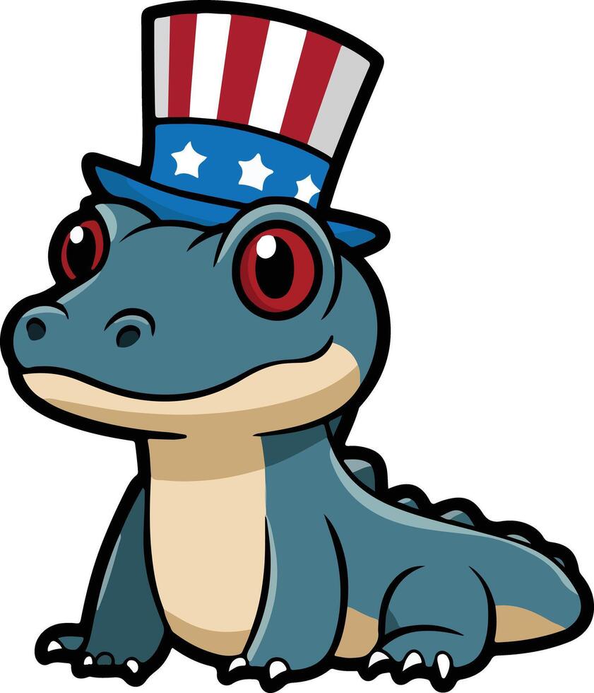 Baby Crocodile in American Flag Hat for 4th of July Celebration Portrait vector