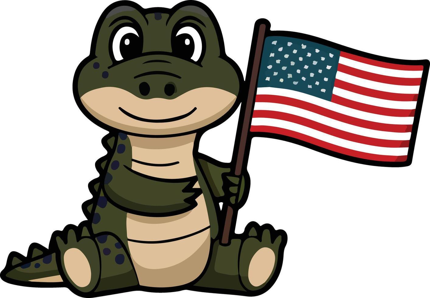 Funny cartoon alligator. Happy Independence Day, vector
