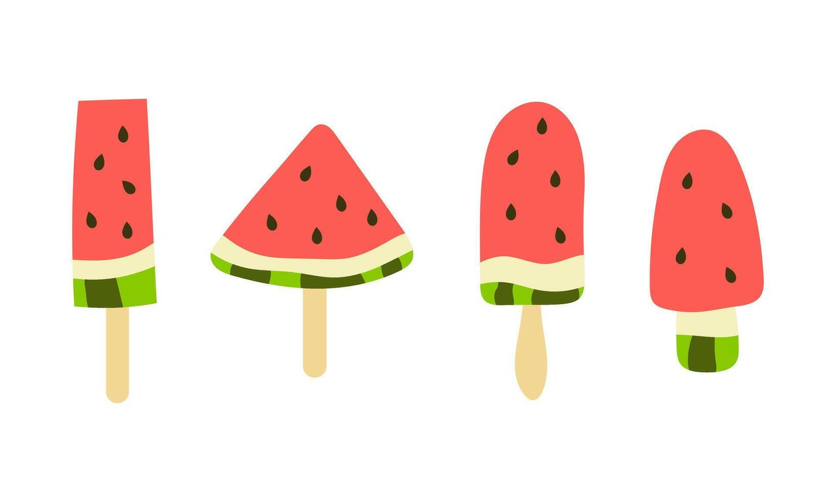 Set of ripe red watermelon on a stick. Sweet summer dessert. illustration. vector
