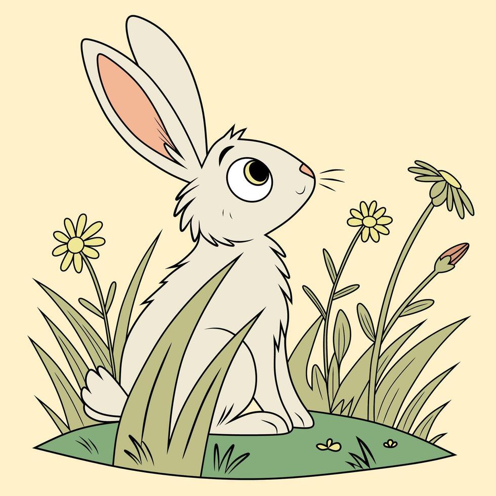 Cute Rabbit in Meadow Illustration vector