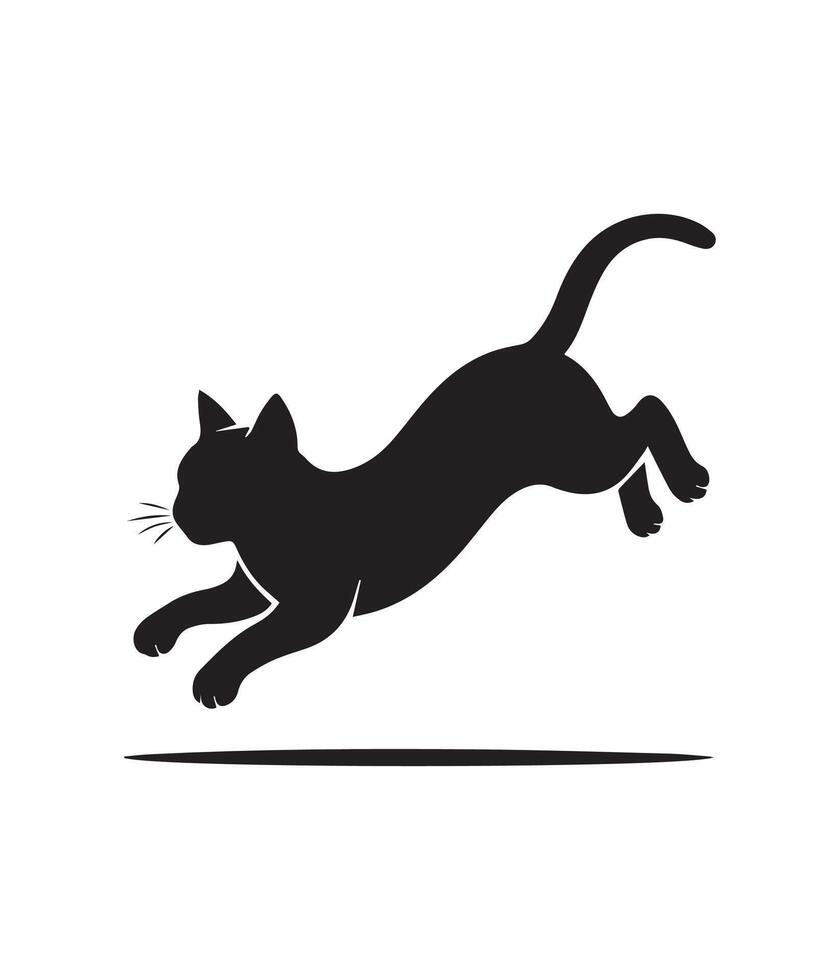 a black cat running on a white background vector