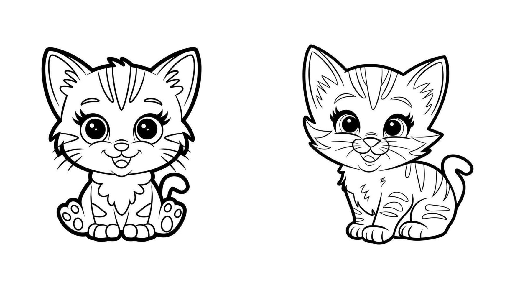 Two adorable cartoon cats, perfect for coloring book pages. vector