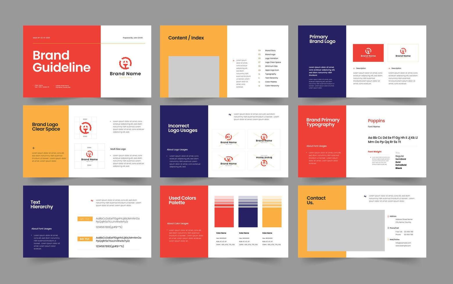 landscape brand guideline, guideline template design, brand guideline presentation slide layout set. vector