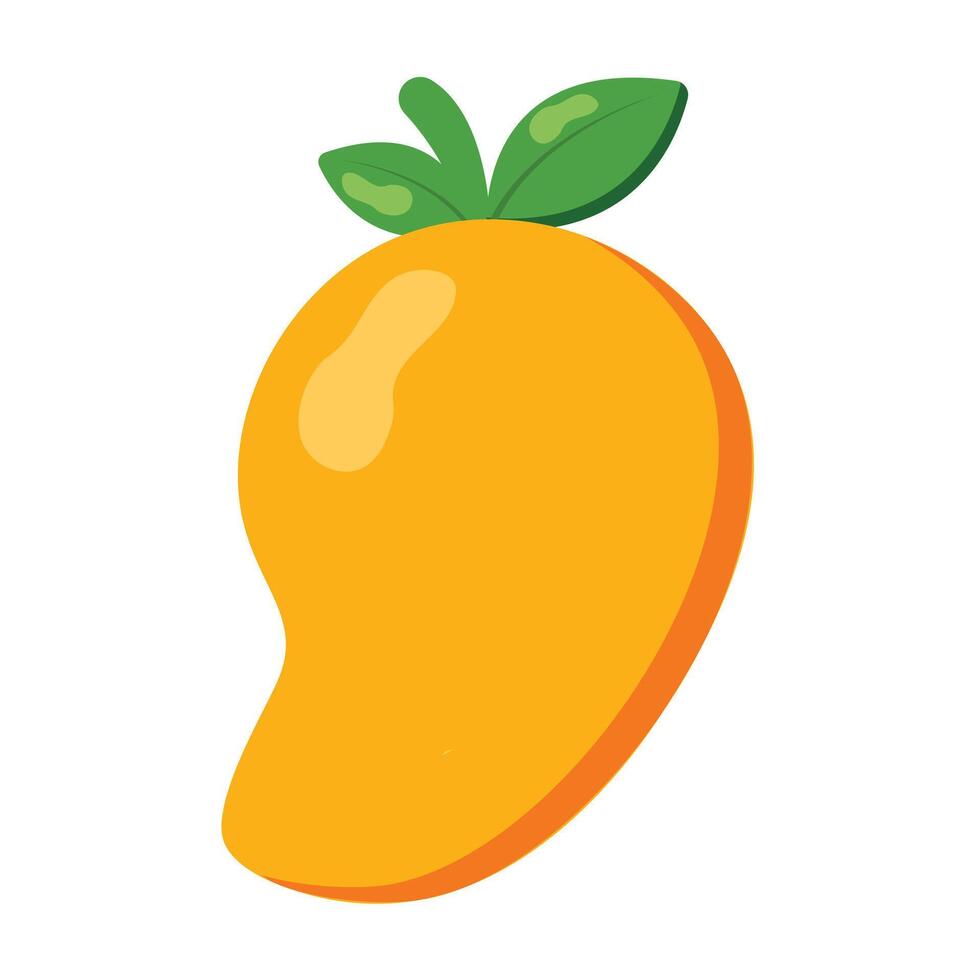 Bright ripe mango with green leaf on white background, perfect for tropical food designs, product packaging, labels, menus, and summer-themed creative projects vector