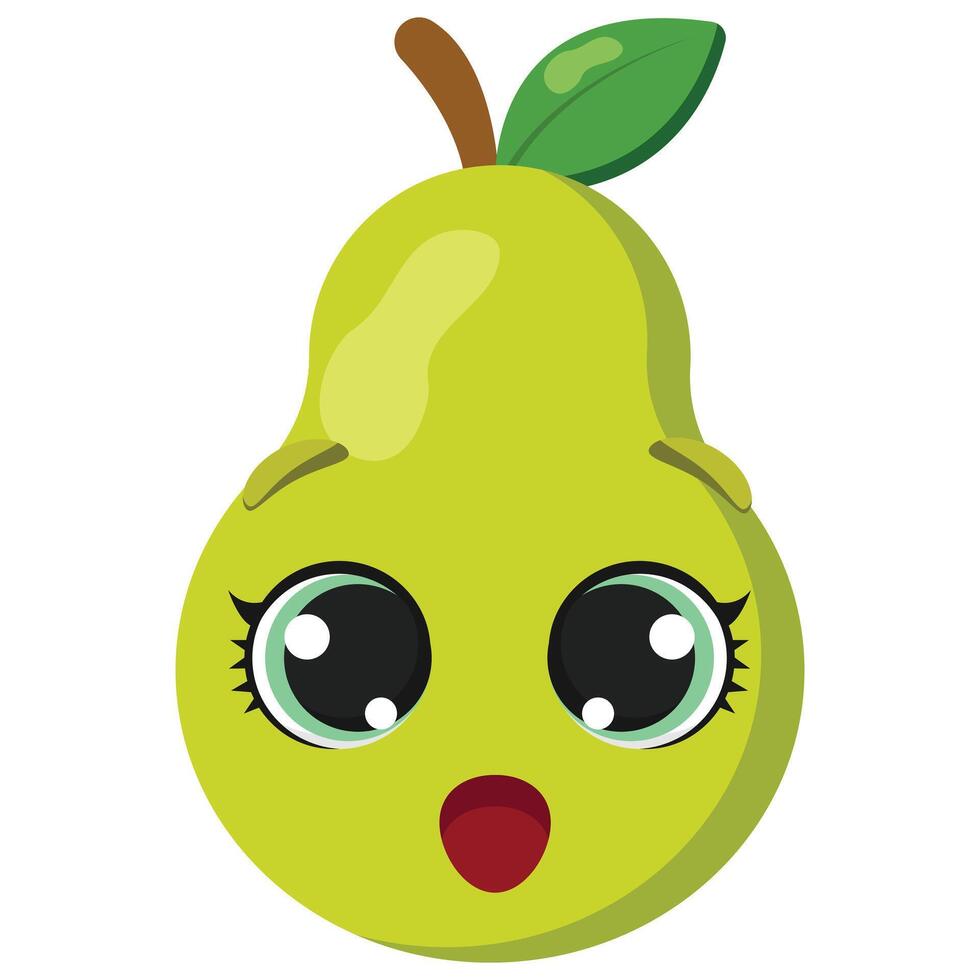 Surprised green pear with wide eyes and open mouth, isolated on white. Perfect for educational materials, food-related content, kids products, and fun design projects vector