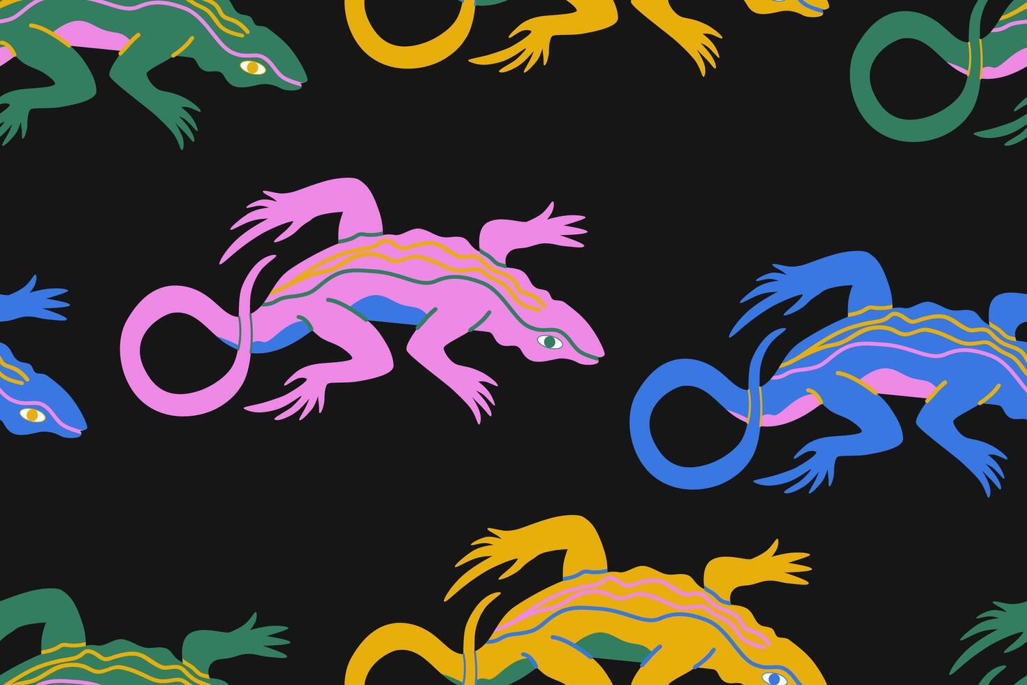 Quirky seamless pattern with komodo. Chameleon lizard tribal print for cover, fabric, textile. illustration vector