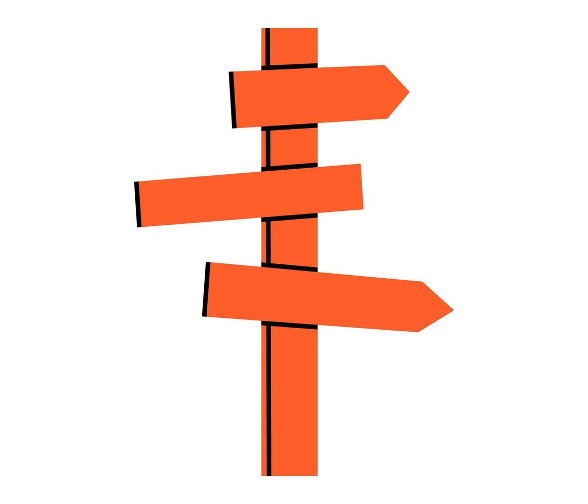 Hand drawn cute cartoon illustration signpost. Flat road direction choice doodle. Business plan icon. Navigation guide. Strategy solution. Way decision. Searching for opportunity. Isolated. vector
