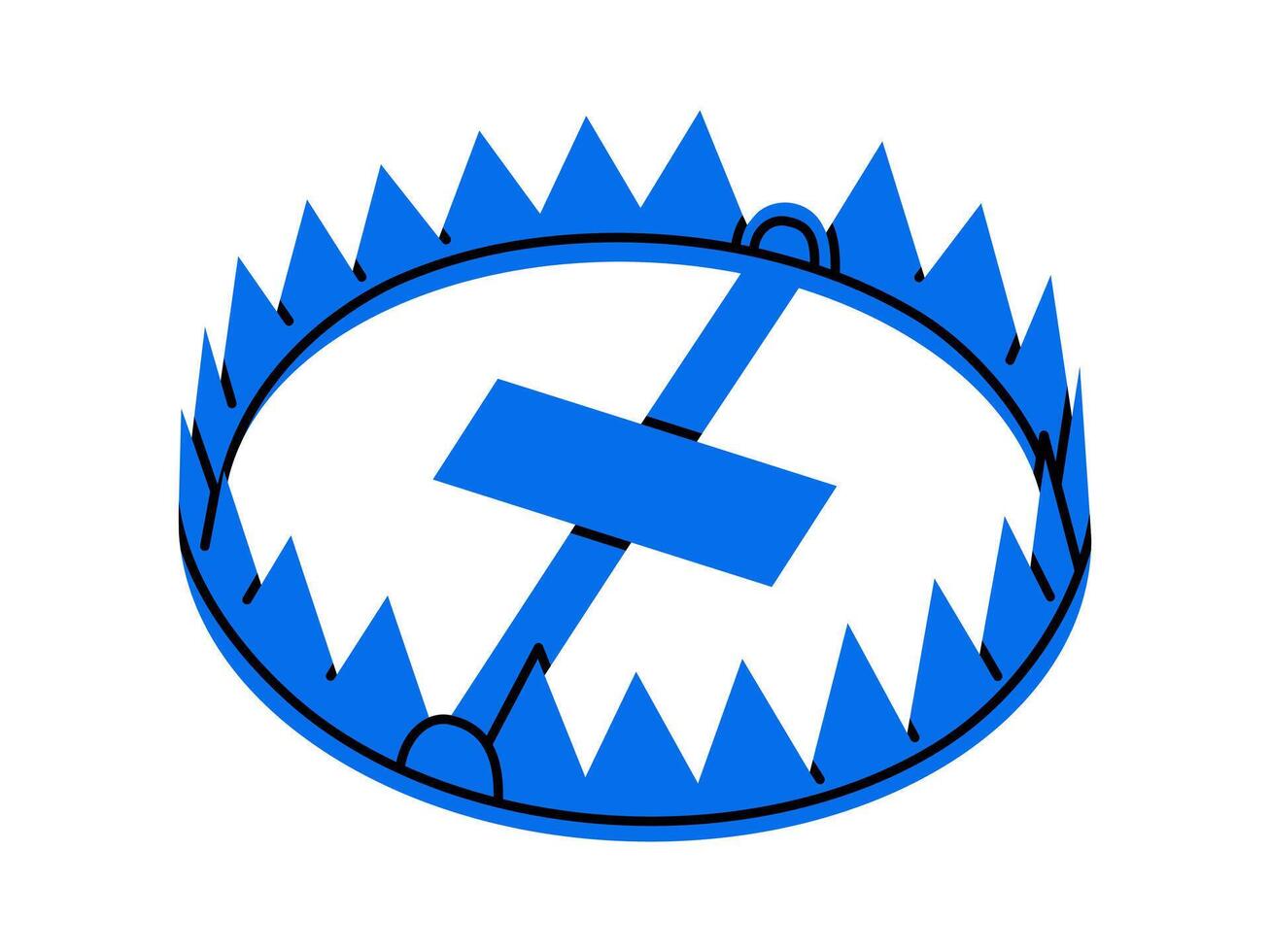 Hand drawn cute illustration of bear trap with metal teeth. Flat temptation trial doodle. Deception of expectations concept sticker, icon or print. Take risks. Isolated. vector