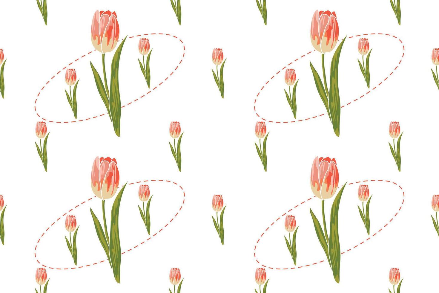 Seamless tulip pattern , a symbol of the Netherlands, used in textiles, home decor, scarves, paper printing, packaging patterns, and tiles. vector