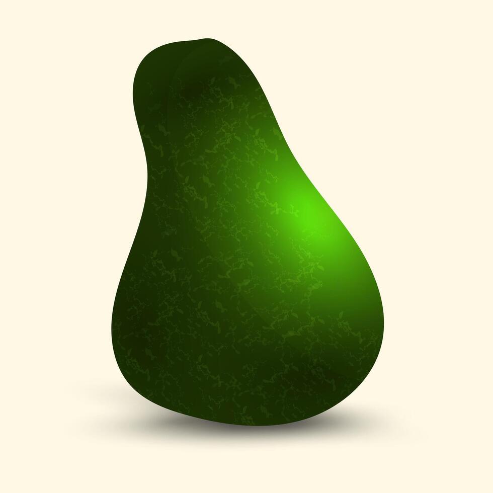 A single, whole avocado with a dark green textured skin and a glowing highlight sits against a soft, neutral background and design vector
