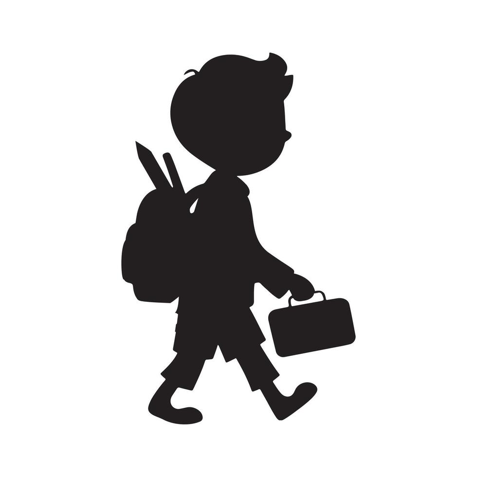 Back to School Kid Silhouette, Child with Backpack Walking to School vector