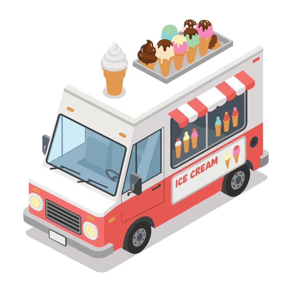 isometric ice cream truck vector