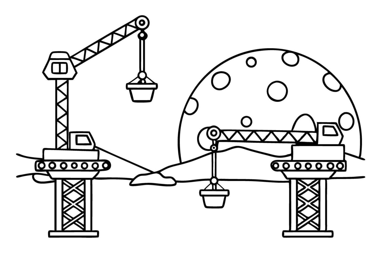 futuristic lunar construction site with cranes against a moonlit landscape space exploration concept vector