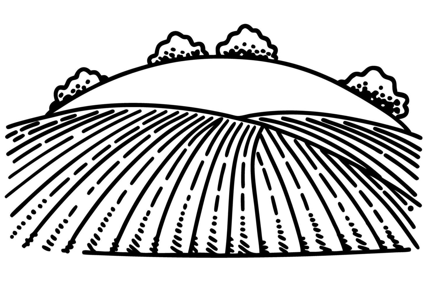 Illustration of rural farmland with rolling hills and trees vector