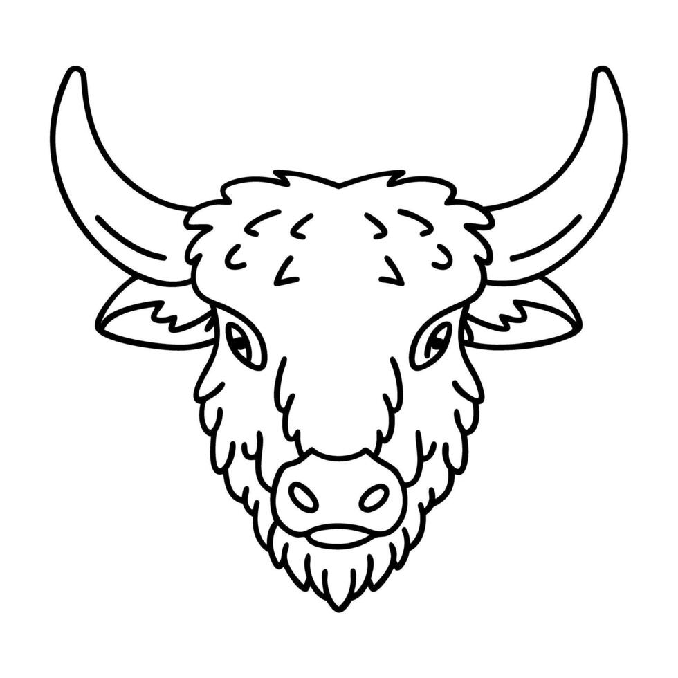 line art bison head illustration with horns, simplistic design vector