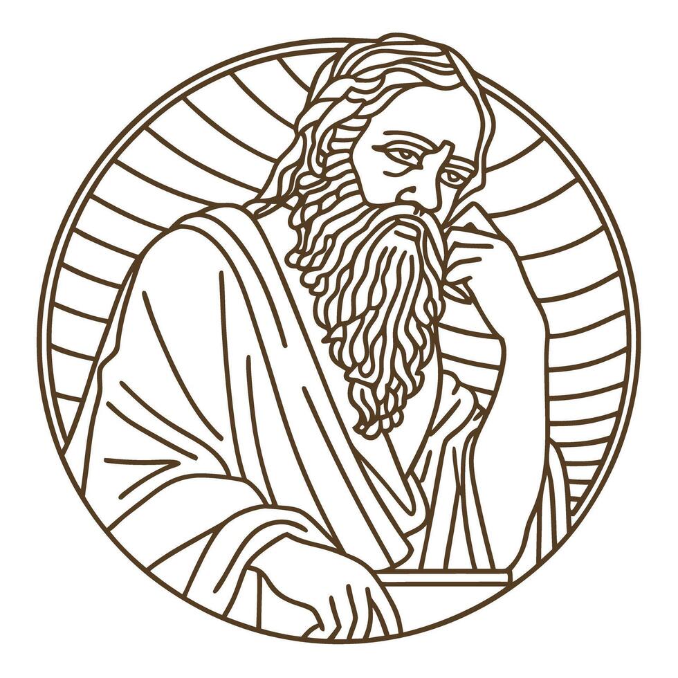 philosopher deep in thought, ancient greek drawing wisdom, contemplation, classical art depiction vector