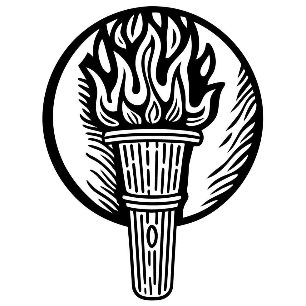 flaming torch illustration with circular background, symbolizing fire and light vector