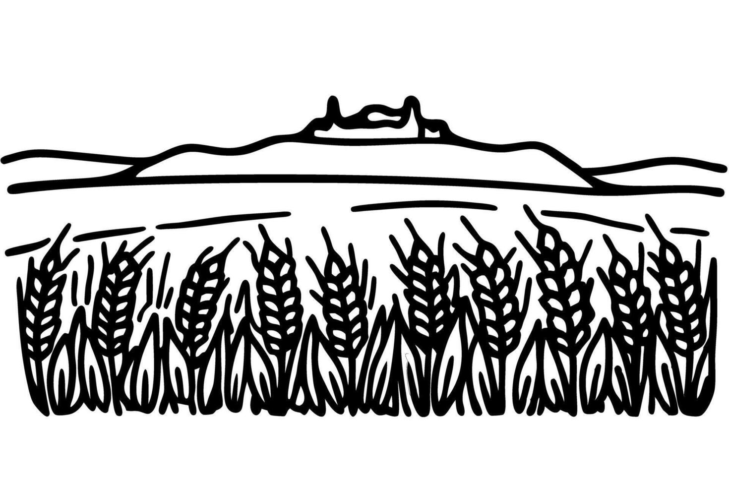 wheat field illustration with castle on hill in background, harvest and agriculture theme vector