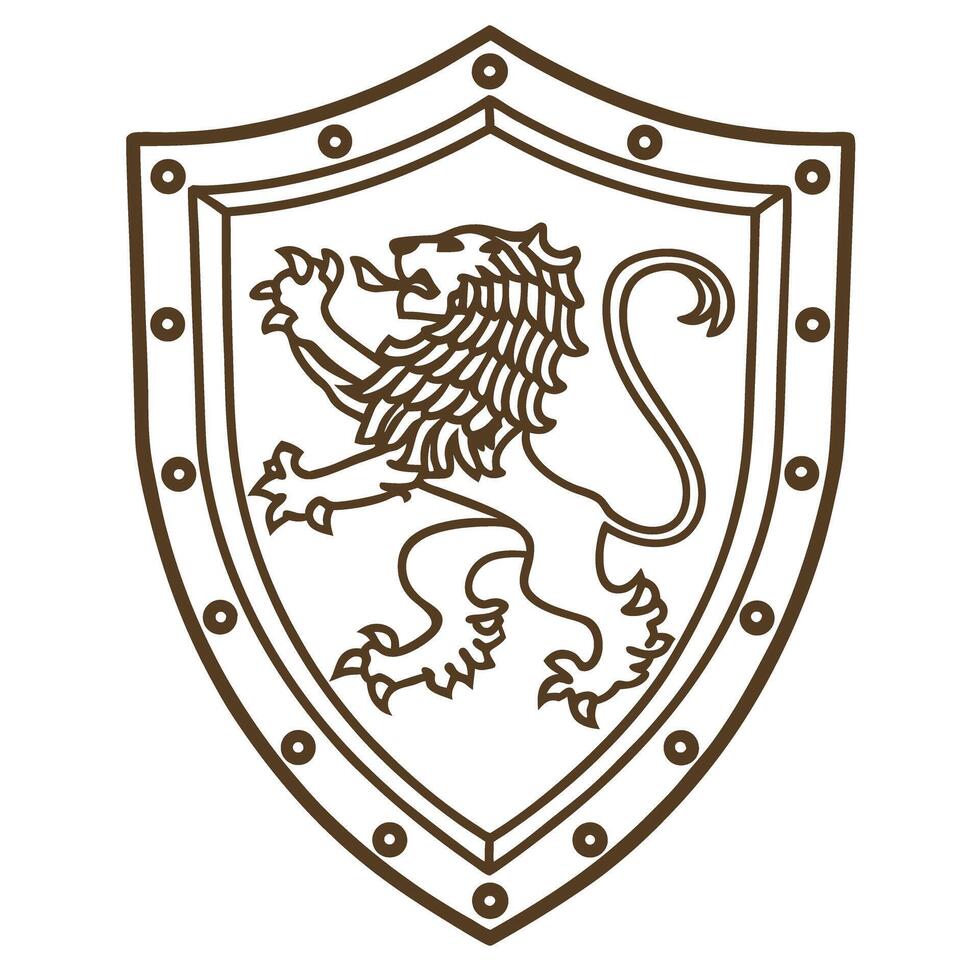 heraldic shield emblem with rampant lion classic medieval symbol of strength and nobility vector