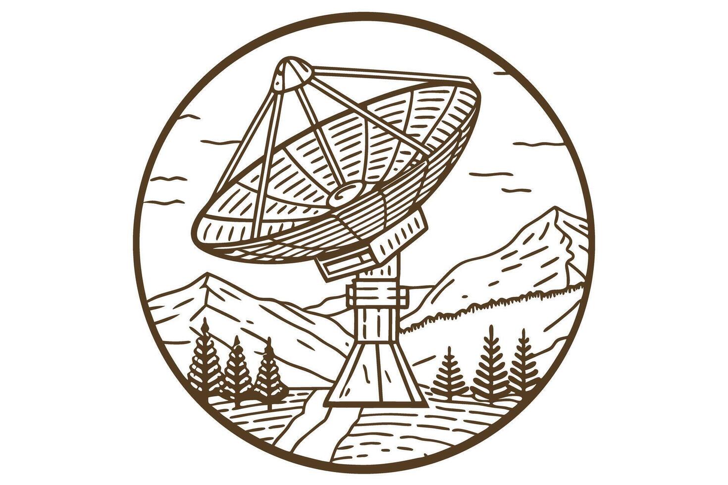 Satellite dish in mountain landscape communication technology, nature, connection vector