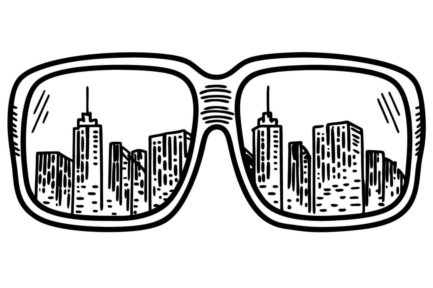 Cityscape reflection in sunglasses illustrating urban life and architecture vector