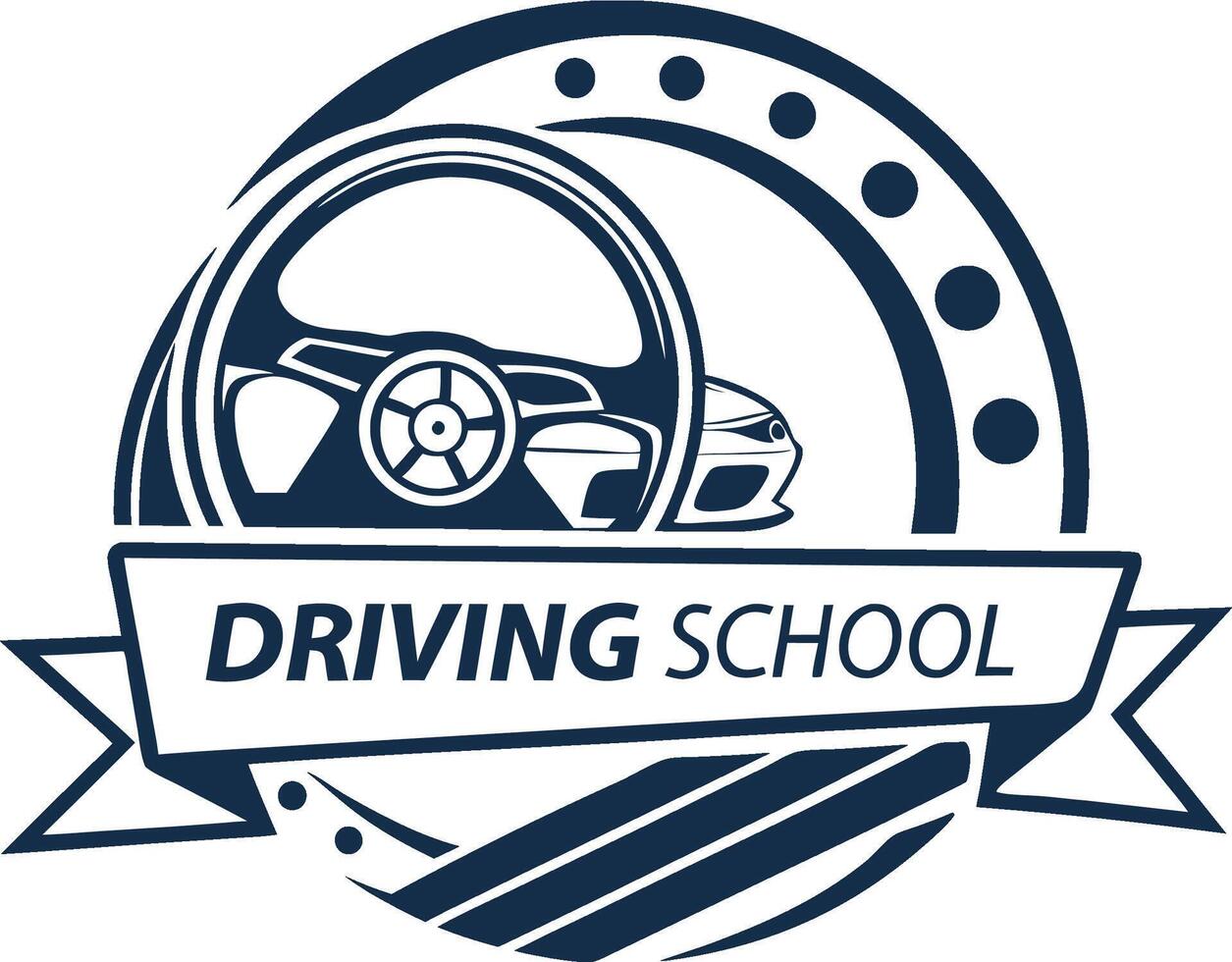 Steering Wheel Driving School Logo Design Flat vector