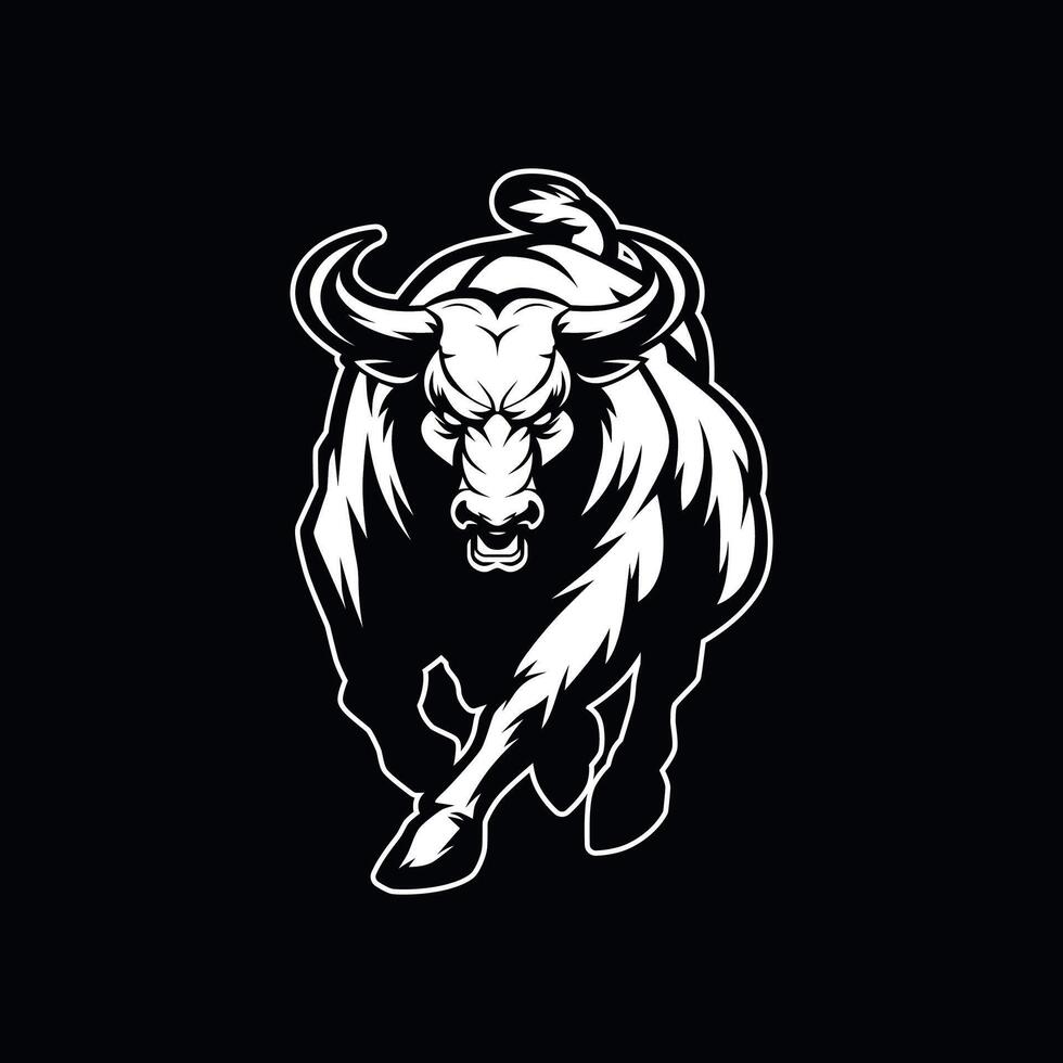 Bull charging forward, with clean lines showcasing its aggressive stance and intense demeanor vector