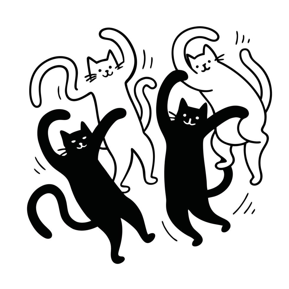 Dancing cat silhouette set design vector