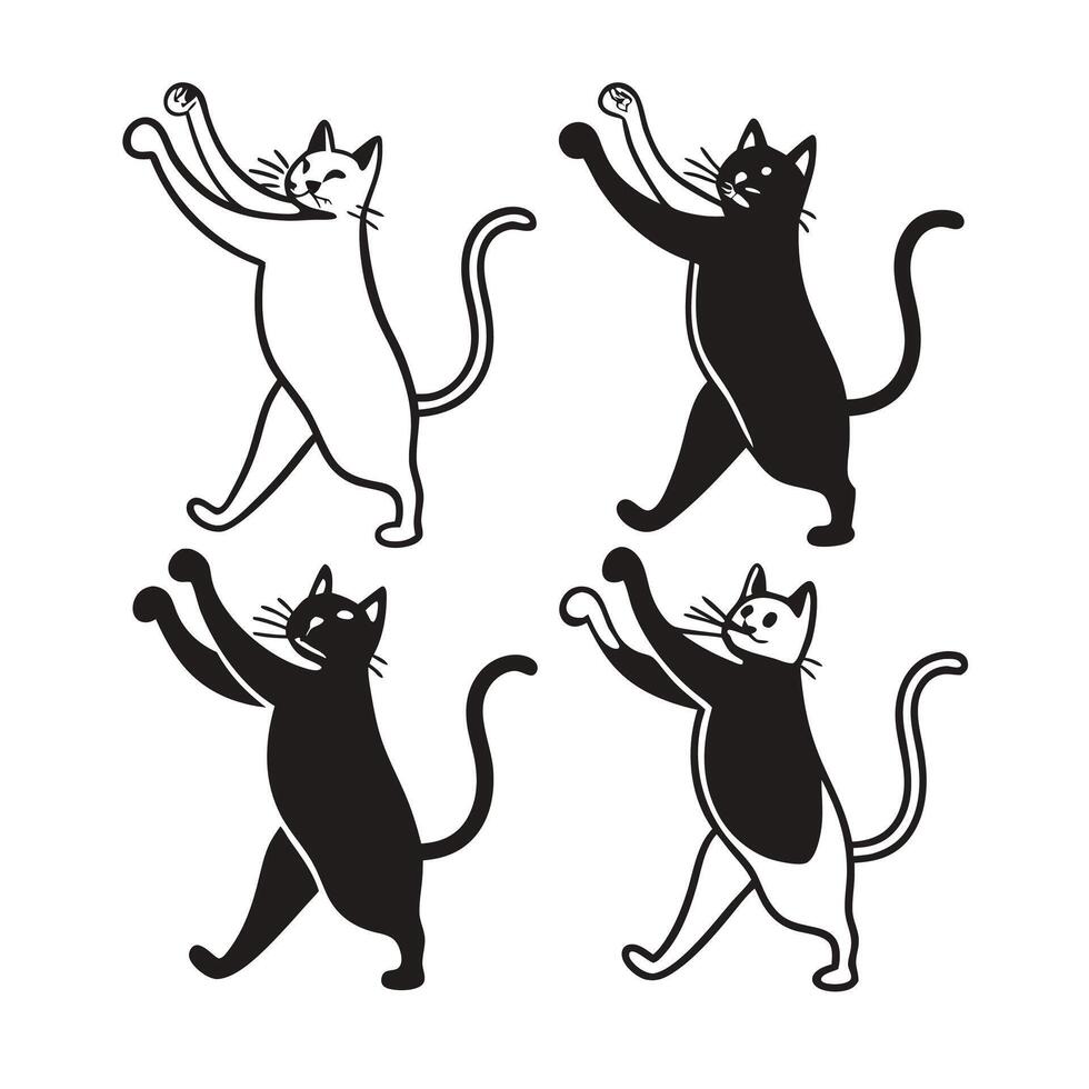 Silhouette dancing cat vector
