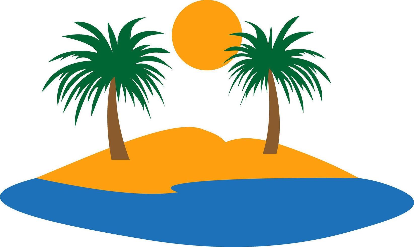Tropical island with palm trees, blue ocean, and bright sun. Minimalist vacation scene symbolizing paradise escape vector