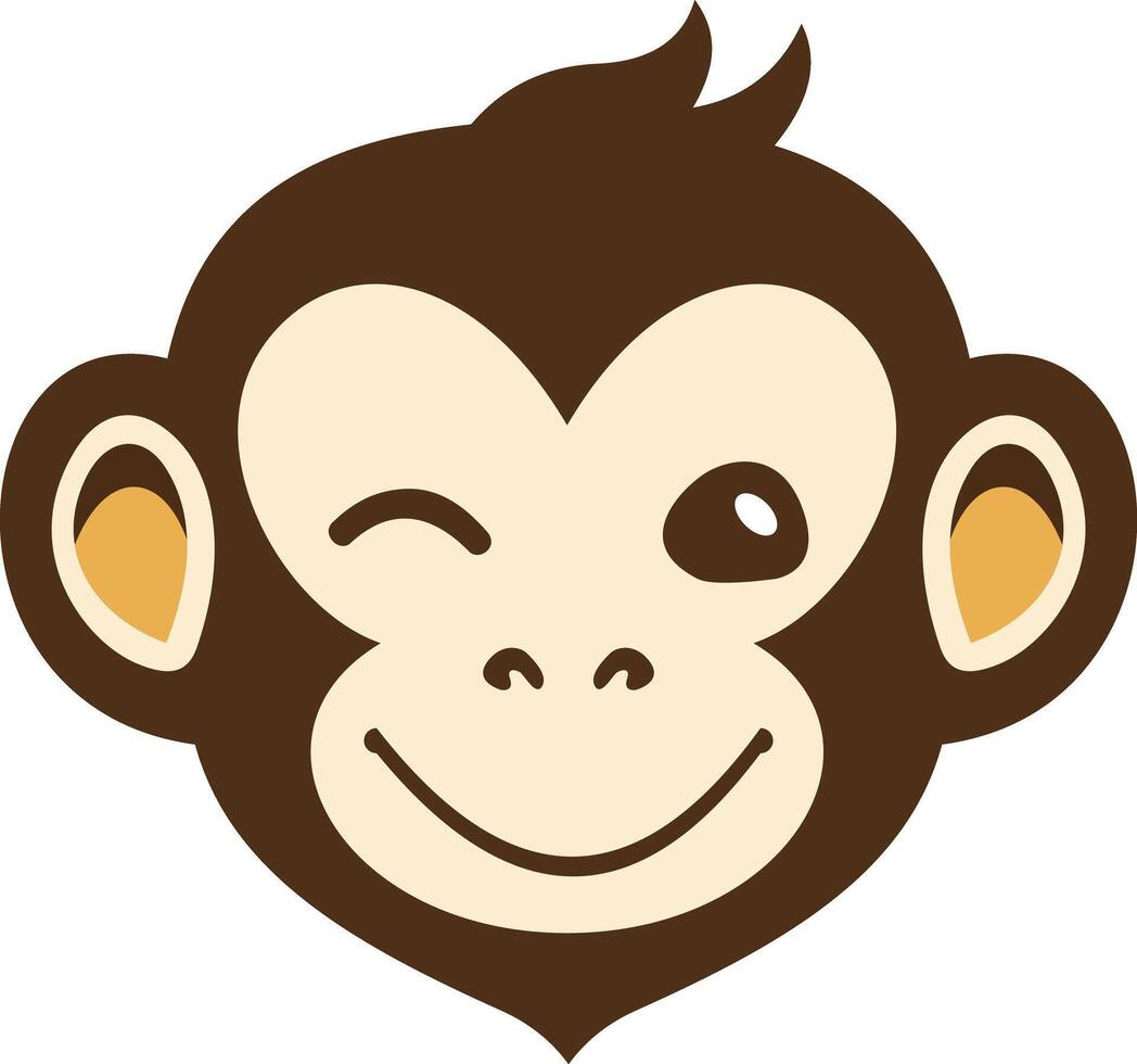 Playful monkey face winking. Cute and friendly primate mascot for branding, fun, and creativity vector