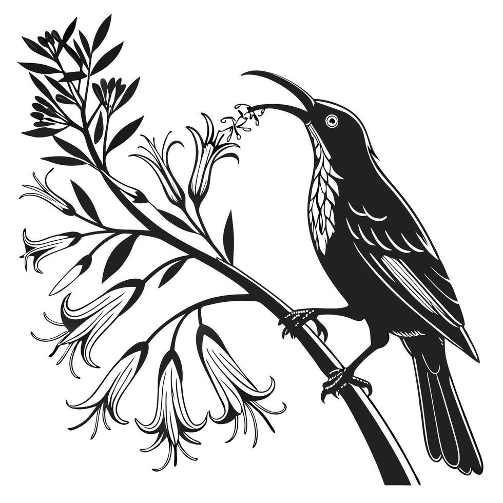 Bird Feeding Flower Monochrome Graphic vector