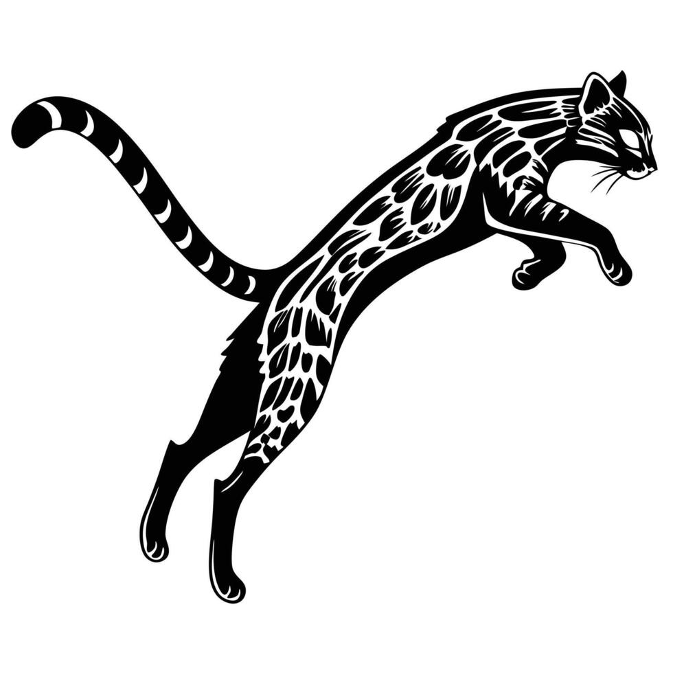 Black And White Leaping Cat Illustration vector