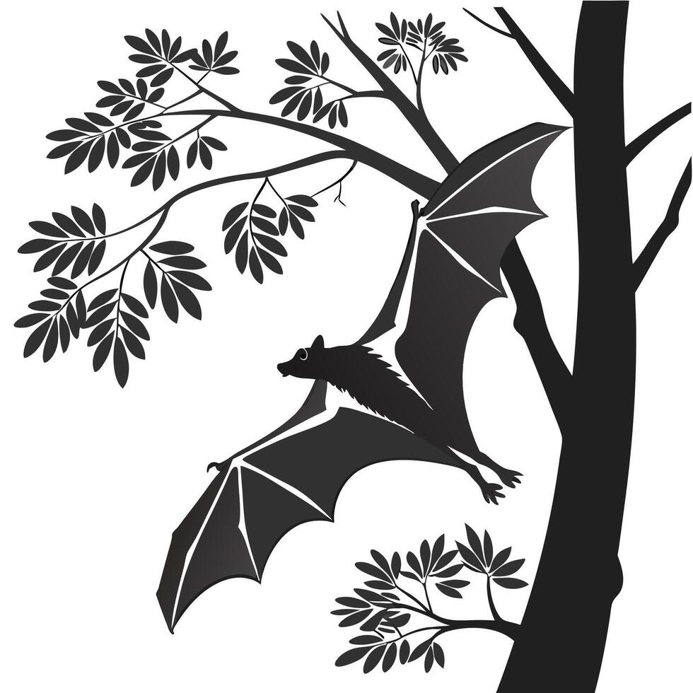 Bat Silhouette In Tree Illustration vector