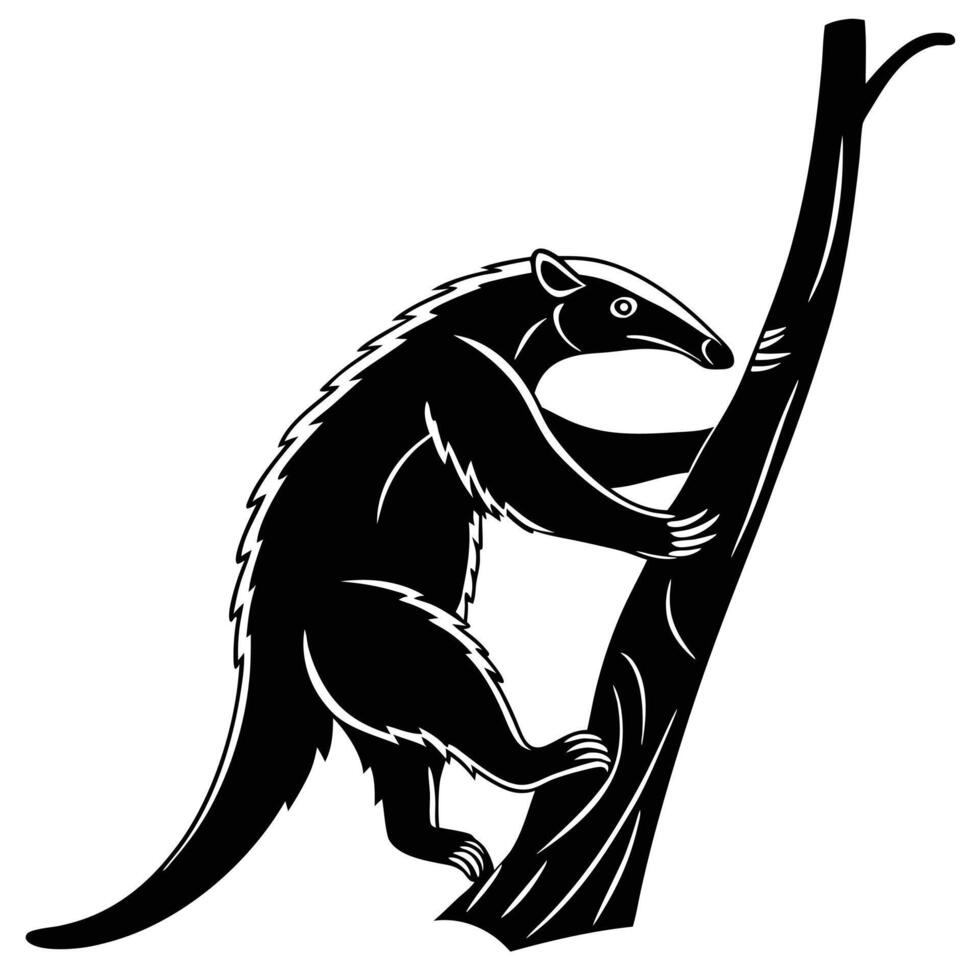 Black And White Anteater Climbing Tree vector
