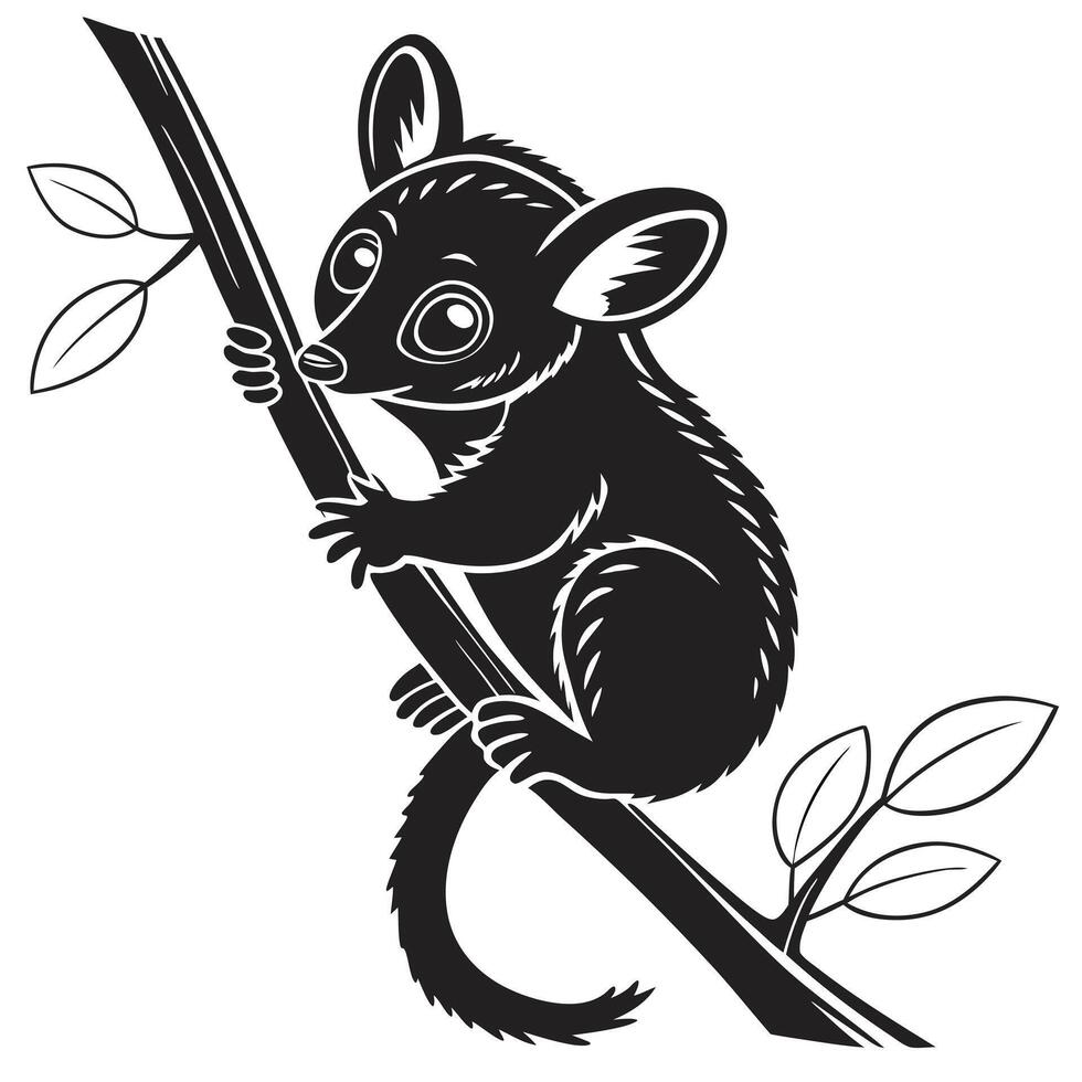 Black And White Possum Tree Illustration vector