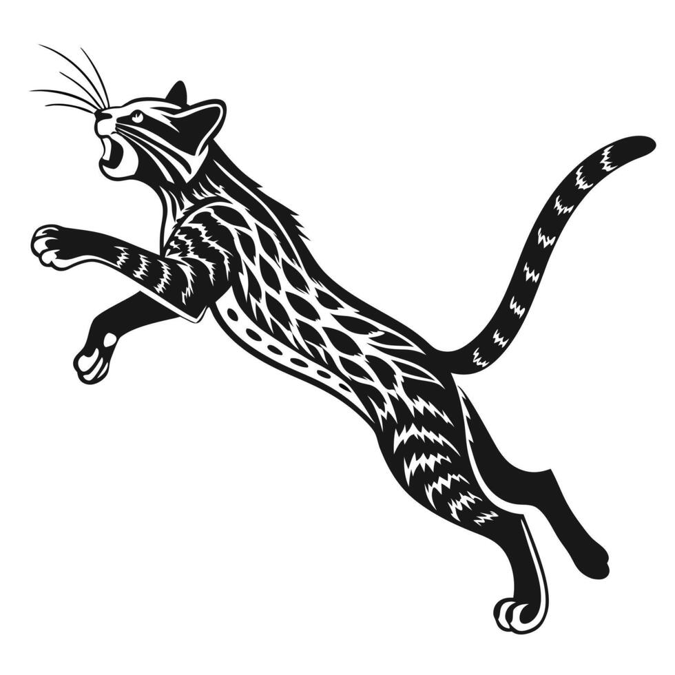 Black And White Leaping Wildcat Illustration vector