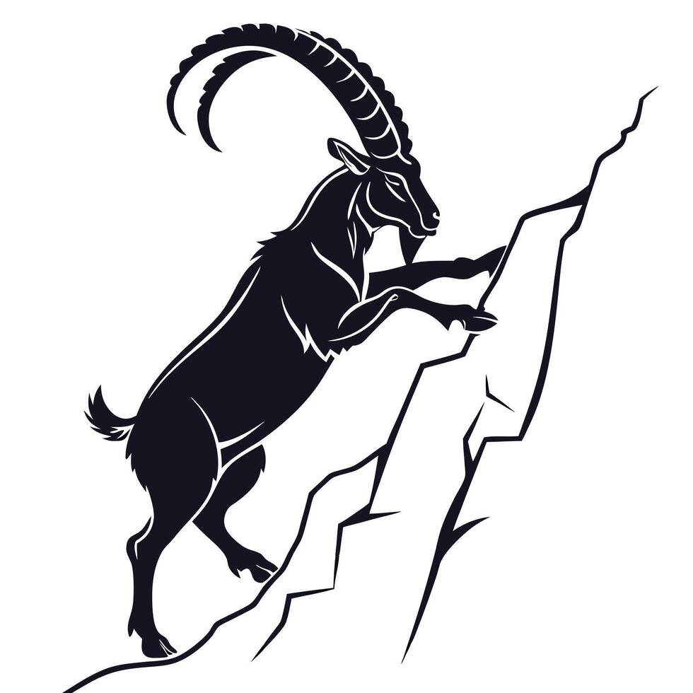 Alpine Ibex Climbing Rock Silhouette vector