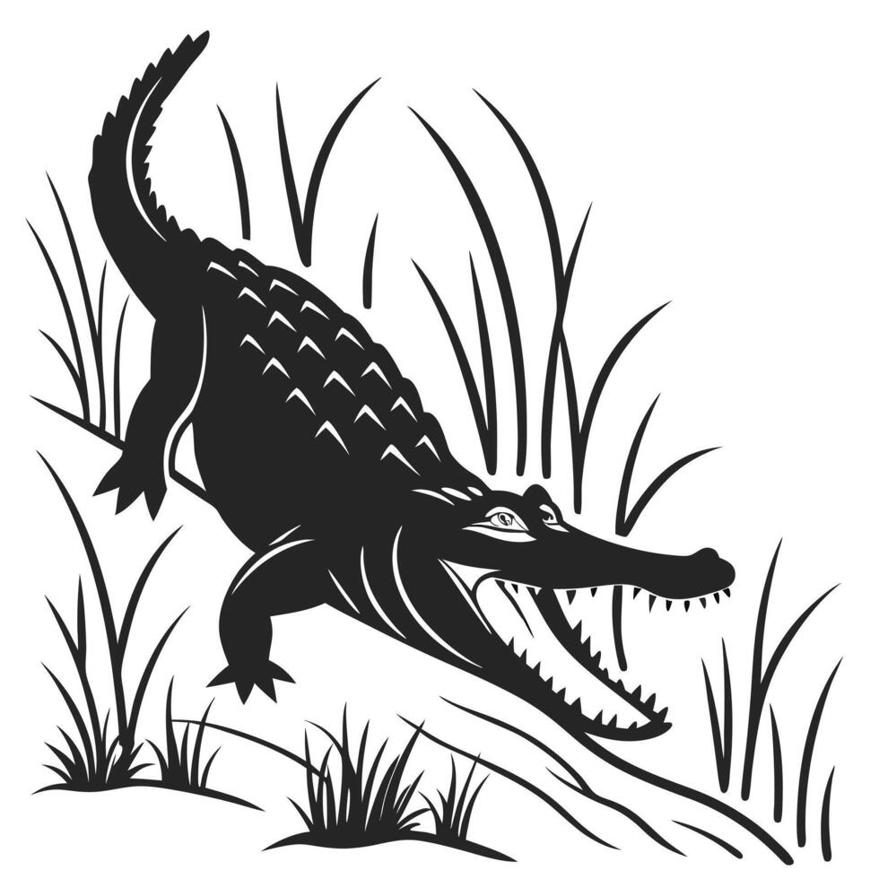 Alligator Silhouette In The Grass vector