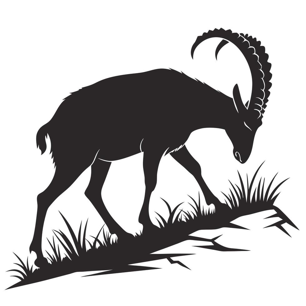 Alpine Ibex Walking Silhouette Image vector