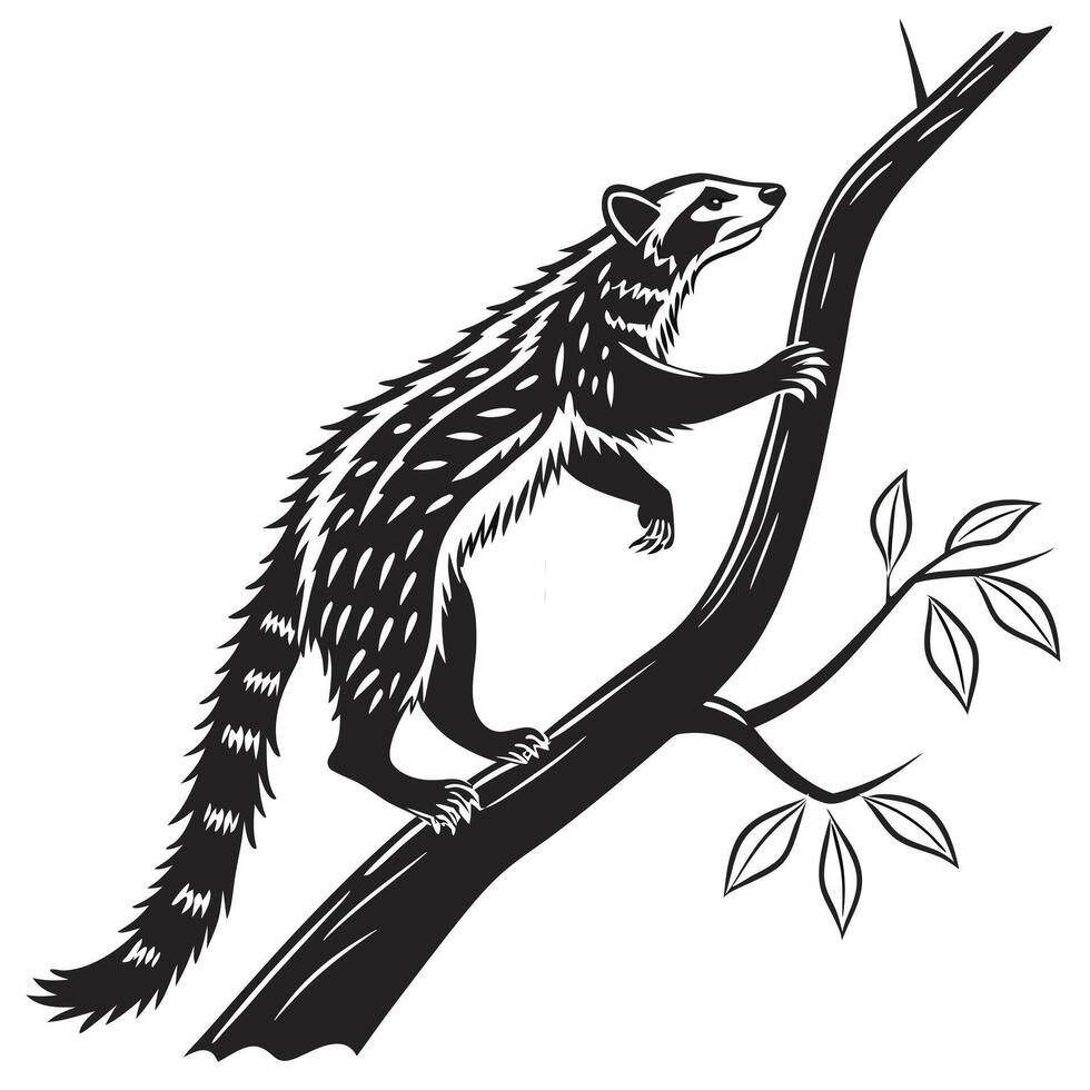 Civet Cat Climbing Tree Black Art vector