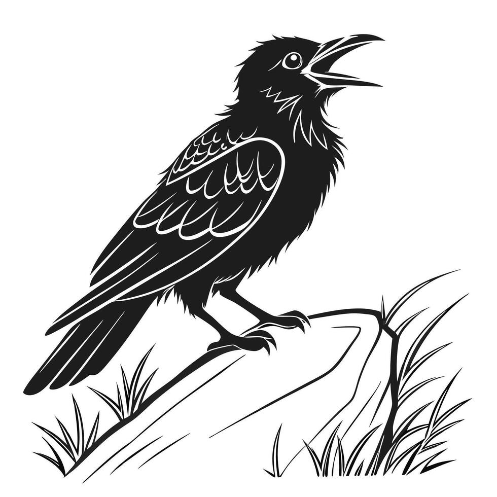 Black Raven Graphic On Branch vector