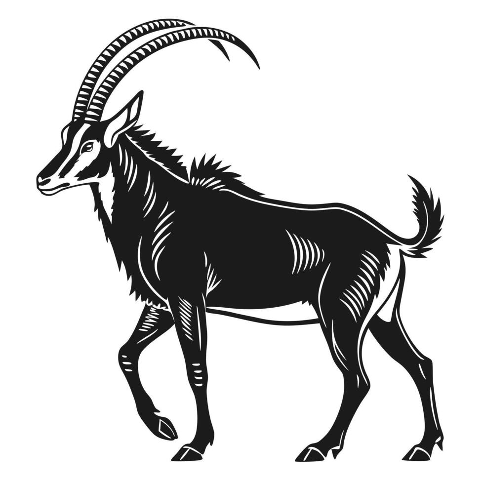 Sable Antelope Black And White Illustration vector