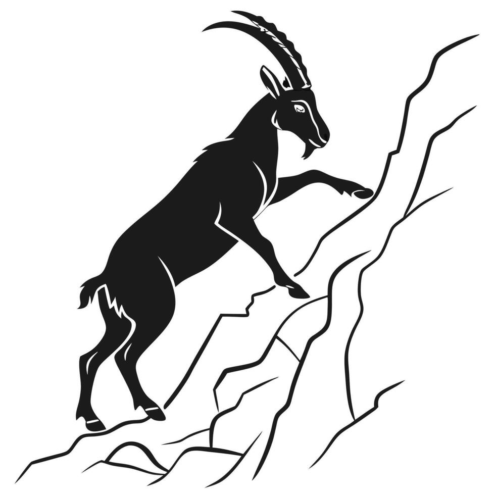 Ibex Climbing Mountain Black And White vector