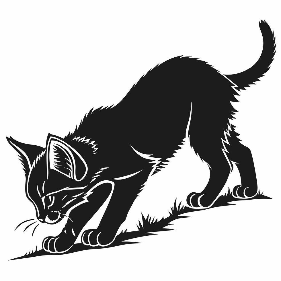 Black Silhouette Of A Stalking Cat vector